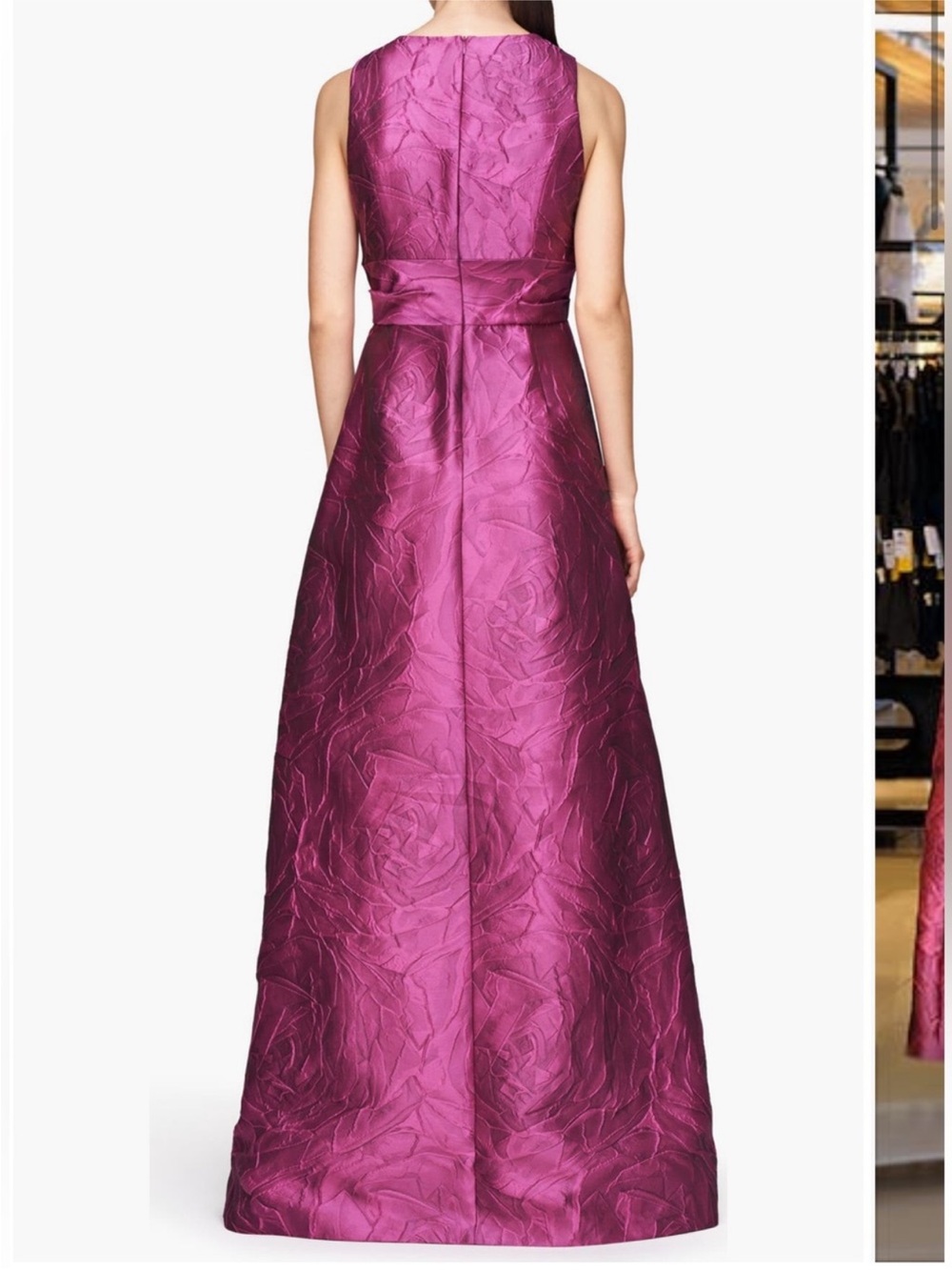 Kay Unger Mariah Gown in Sangria Jacquard Textured Crinkle Pleated Maxi Dress - Picture 3 of 9
